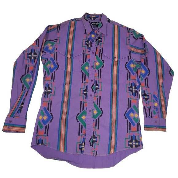 Wrangler Shirt Mens 16-35 Regular Fit Aztec Western Cowboy Cut XLong Tails - Picture 1 of 4